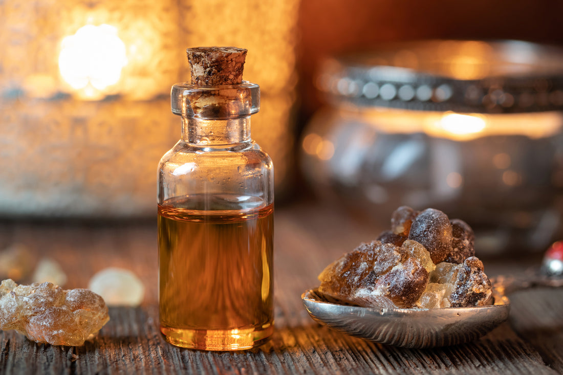 Frankincense oil on table for best use